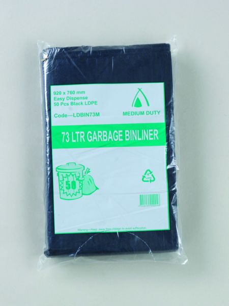 73L FLAT PACK - BLACK LDPE 50/PK (250) 920L X 760W - 5 PACKS/CTN