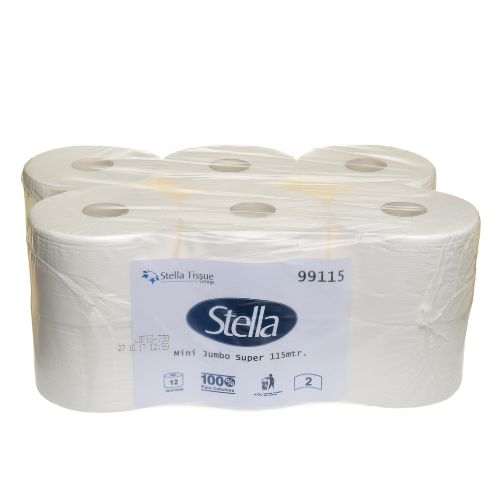 STELLA DELUXE 2PLY 115M MINI - JUMBO TOILET ROLL - 12 ROLLS