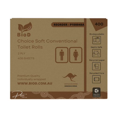 (INDIGENOUS OWNED)BIOD-CHOICE SOFT CONVENTIONAL TOILET ROLLS 2PLY 400SHEET X 48 10CMX10CM