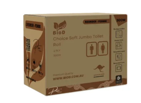 (INDIGENOUS OWNED) BIOD-CHOICE SOFT JUMBO TOILET 300M X 8