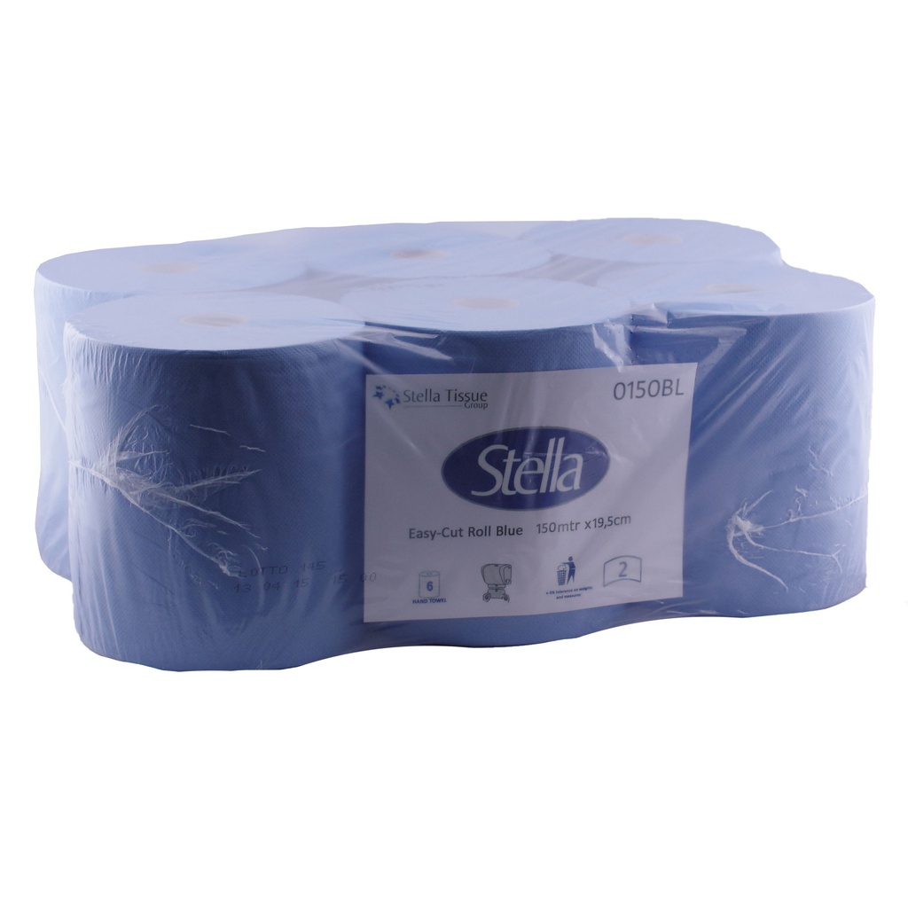 STELLA HOSPITALITY 2PLY 150M BLUE AUTOCUT - 6 ROLLS