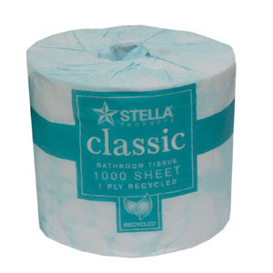 STELLA CLASSIC 1PLY 1000 SHEET RECYCLED TOILET TISSUE - 48 ROLLS/CTN