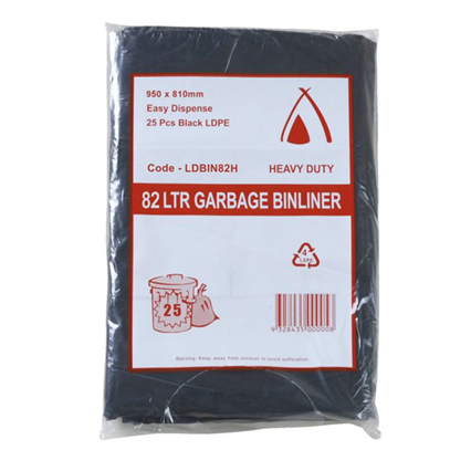 82LT BLACK LD M/DUTY 25/PK (250) 950L X 810W - 10 PACKS/CTN