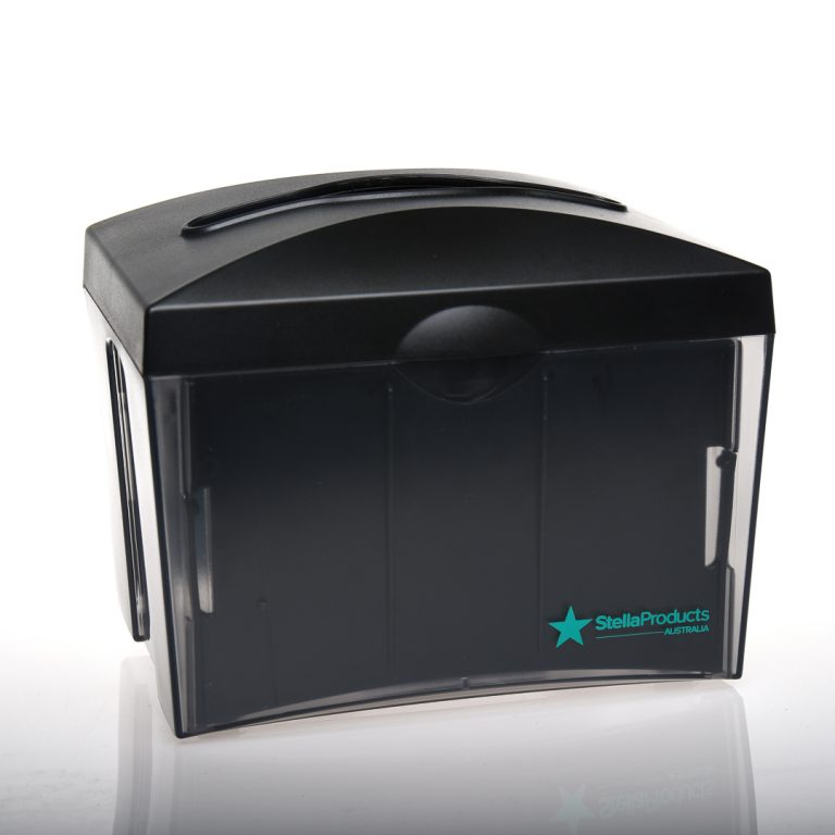 TRANSPARENT BENCH NAPKIN DISPENSER W/ BLACK LID (SML)