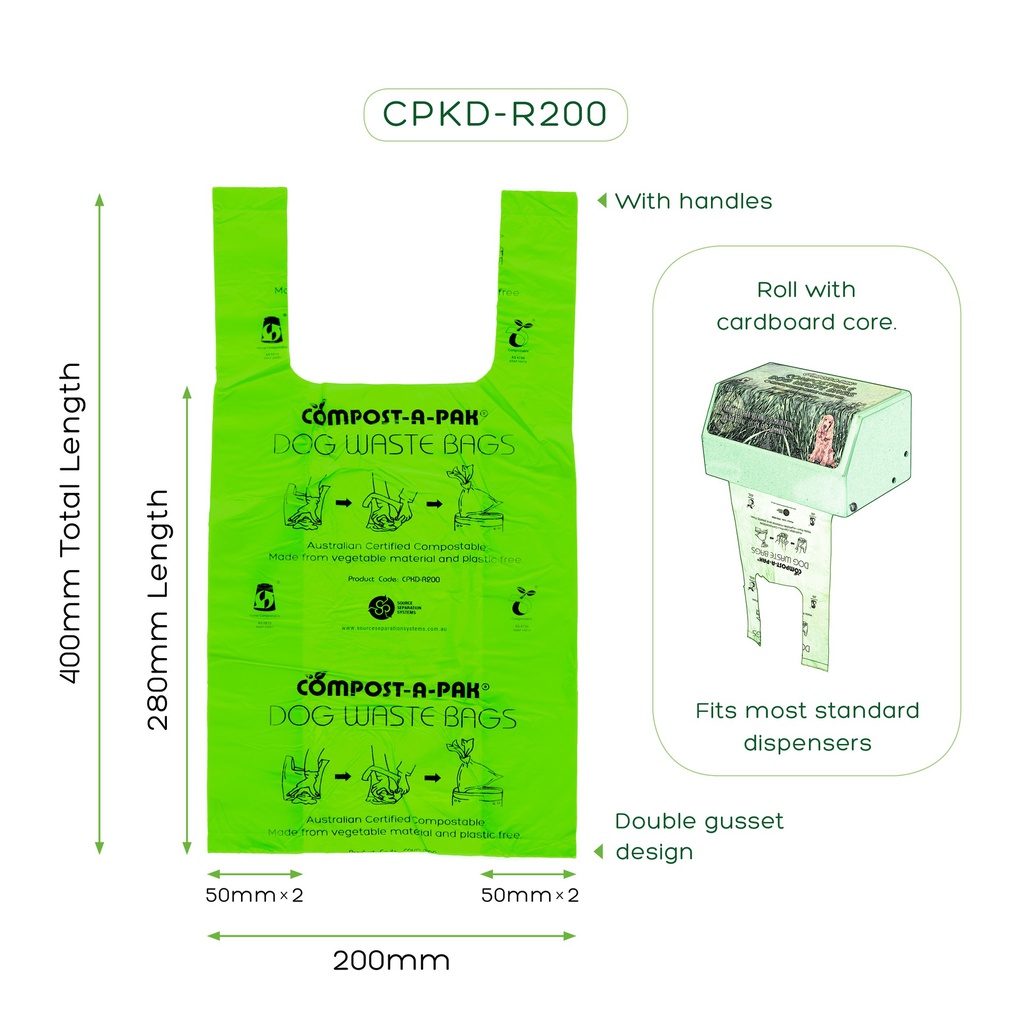 COMPOSTABLE DOG WASTE BAGS WITH HANDLES – COMMERCIAL CARTON (2,000 BAGS)