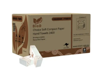 (INDIGENOUS OWNED) BIOD - CHOICE SOFT COMPACT PAPER HAND TOWEL 120X20 250L X 195W 2400