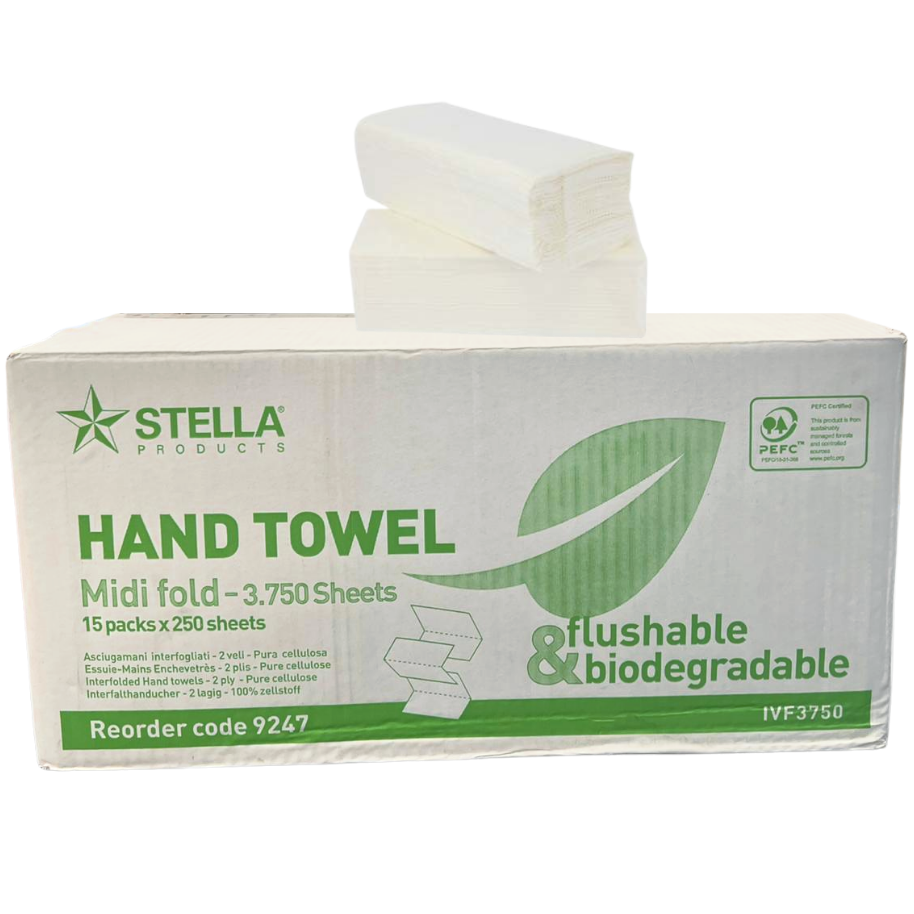 MIDI FOLD 2PLY FLUSHABLE PAPER HAND TOWELS 3750/CTN