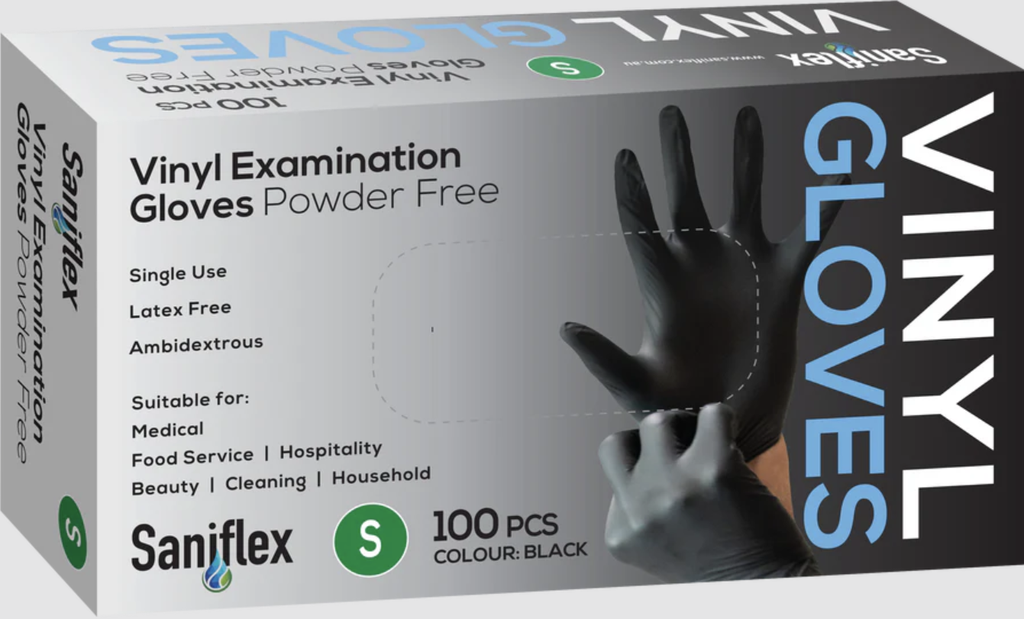 DISPOSABLE VINYL GLOVES POWDER FREE - BLACK
