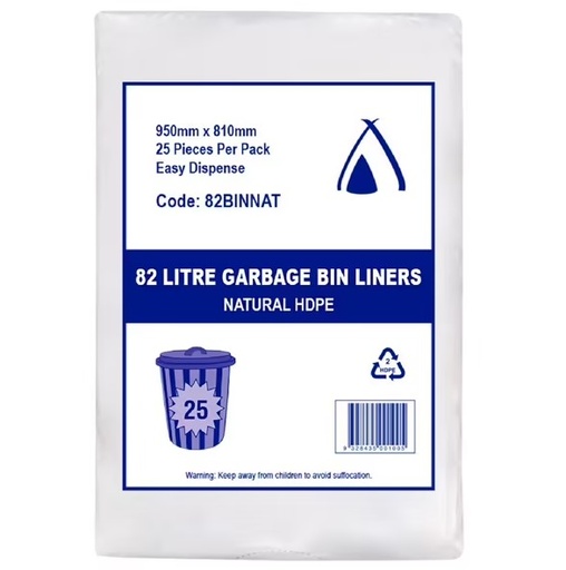 [19328435001002] HDPE 100%CLEAR BIN LINERS 82L X 25