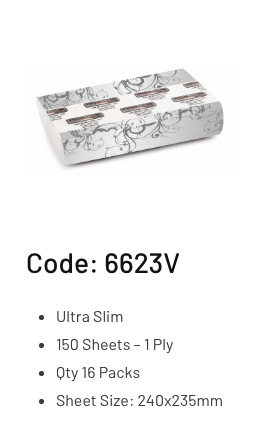 ROSCHE "CLASSIC" ULTRASLIM HAND TOWELS 150'S = 2400 - 16 PACKS/CTN