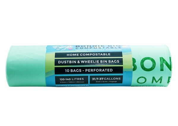 CLEANSTAR - BONNIE BIO 120-140L COMPOSTABLE GARBAGE &amp; WHEELIE BIN BAGS – ROLL OF 10