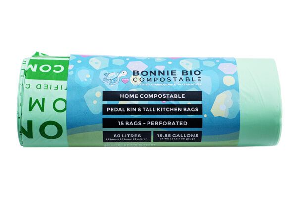 CLEANSTAR - BONNIE BIO 60L COMPOSTABLE BIN &amp; RUBBISH BAGS – ROLL OF 15