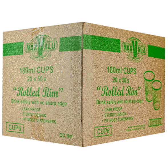 MAXVALU CUP6 - WHITE 180ML (6 OZ) CUP ROLLED RIM - 1000 CUPS