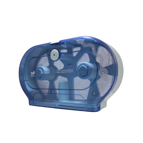 TRANSPARENT DOUBLE JUMBO TOILET TISSUE DISPENSER (MAX ROLL DIA 19CM) MINI JUMBO