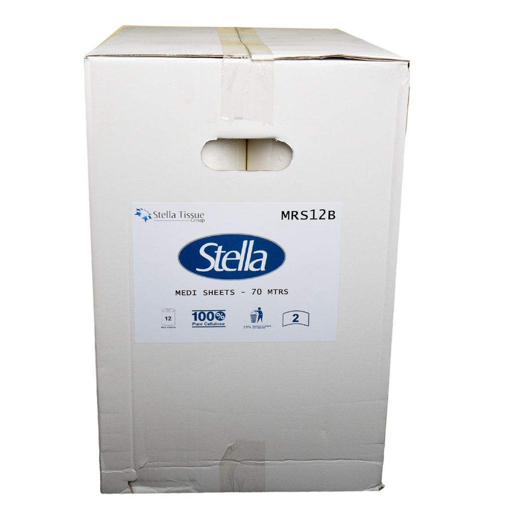 STELLA 2PLY 70M PERFORATED EMBOSSED 23CM WIDE C/PULL - 12 ROLLS/CTN