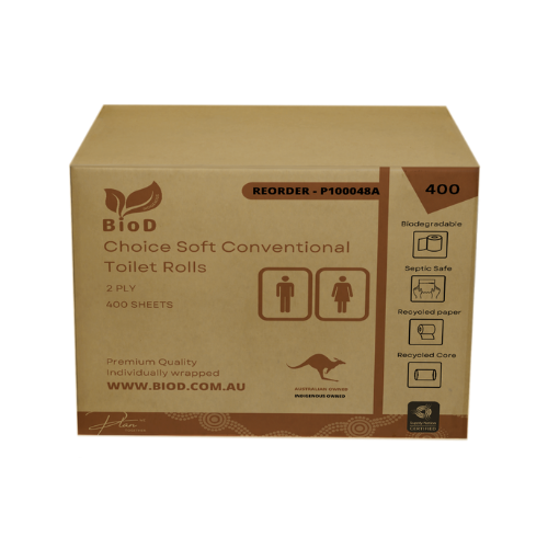 (INDIGENOUS OWNED)BIOD-CHOICE SOFT CONVENTIONAL TOILET ROLLS 2PLY 400SHEET X 48 10CMX10CM