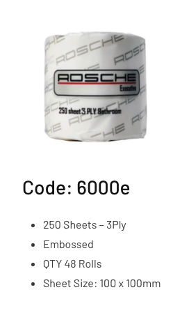 ROSCHE 3 PLY 250'S &quot;QUILTED&quot; - 48 ROLLS/CTN