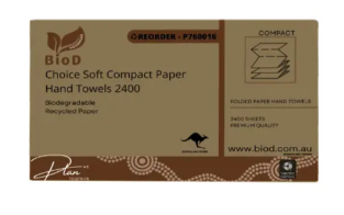 (INDIGENOUS OWNED) BIOD - CHOICE SOFT COMPACT PAPER HAND TOWEL 120X20 250L X 195W 2400