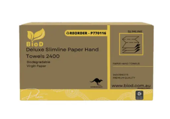 (INDIGENOUS OWNED) BIOD -DELUXE SLIMLINE PAPER HAND TOWEL 150X16 225L X 225 W 3200