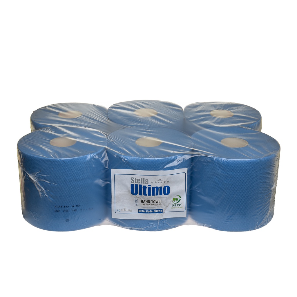 STELLA HOSPITALITY 2PLY 140M BLUE C/PULL - 6 ROLLS