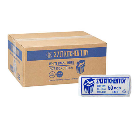 27L WHITE KITCHEN TIDY BIN LINERS - 20 ROLLS X 50 (CTN 1000)