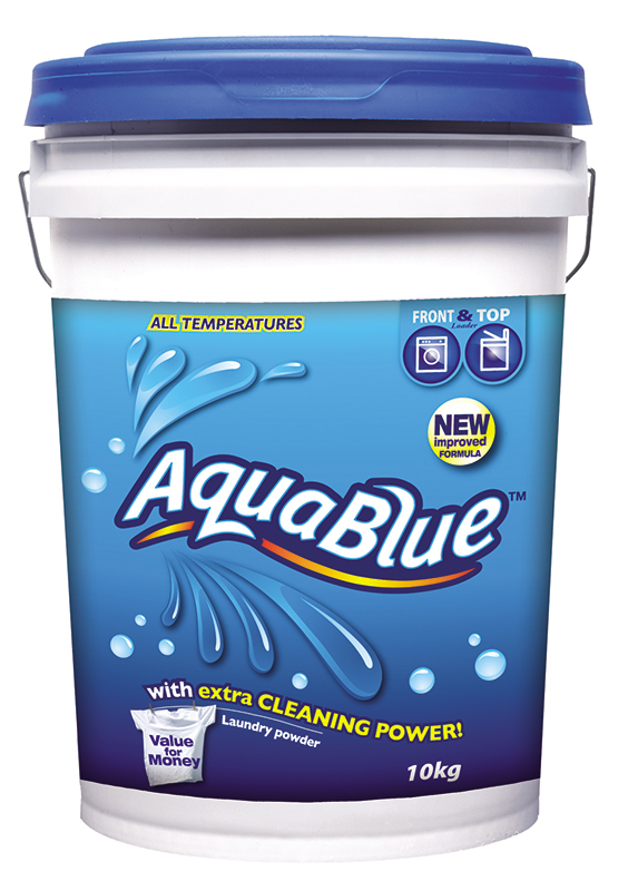 AQUA BLUE FRONT AND TOP LOADER LAUNDRY POWDER BUCKET