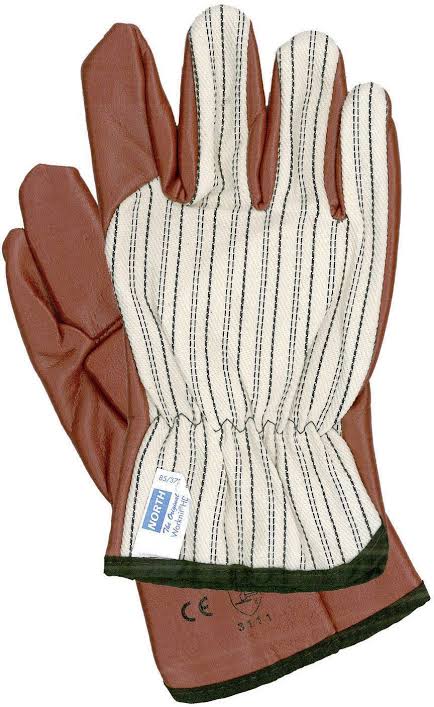 COTTON GLOVES BROWN NITRILE COATED