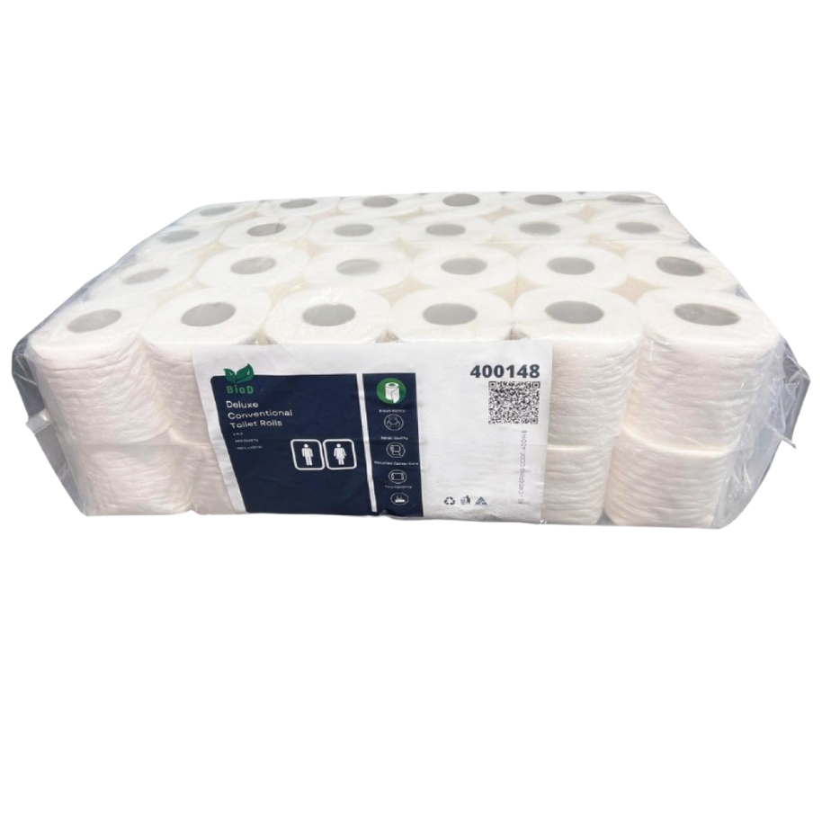 BIOD - DELUXE CONVENTIONAL 2PLY 400SHT TOILET TISSUE - 48 ROLLS/CTN -(POLY BAG)