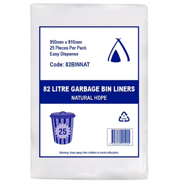 HDPE 100%CLEAR BIN LINERS 82L X 25