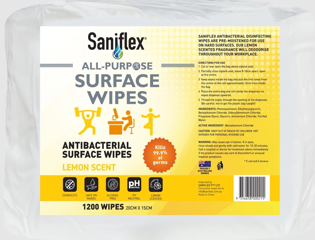 SANIFLEX ALL PURPOSE ANTIBACTERIAL SURFACE WIPES 1200 BAG
