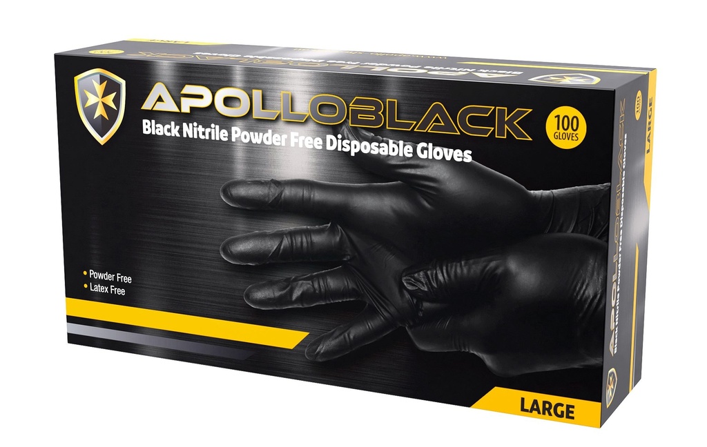 APOLLO - BLACK NITRILE BLACK POWDER FREE DISPOSABLE GLOVES