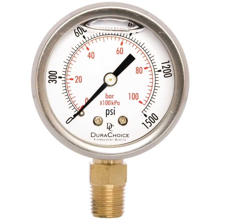 POLIVAC - OIL FILLED PRESSURE GAUGE 0-1500 PSI SUITS MOST SMALL PORTABLE STEAM CLEANERS