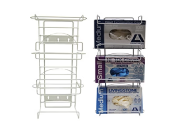 TRIPLE GLOVES BOX HOLDER OR DISPENSER, POWDER COATED IRON WIRE, INNER DIMENSION 48(L) X 20(W) X 14(H) CM, EACH