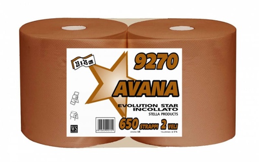 STELLA DELUXE 2PLY 650SHT 170M RECYCLED BROWN C/PULL ROLL TOWEL - 2 ROLLS