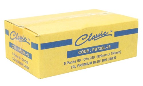 [130023C] CLASSIC® 72L HEAVY DUTY BLUE BIN LINERS (CTN 250)