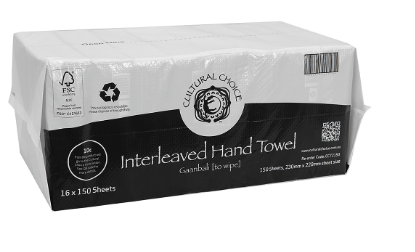 [CC72150] CULTURAL CHOICE ULTRASLIM INTERLEAVED HAND TOWEL 230X220 PACK OF 16 150 SHEETS PER PACK