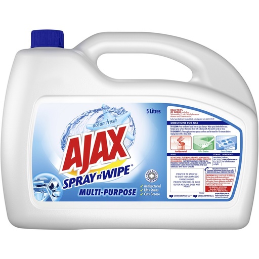 [CLE00805L] AJAX SPRAY N' WIPE MULTI-PURPOSE CLEANER REFILL VALUE PACK 5L - OCEAN FRESH