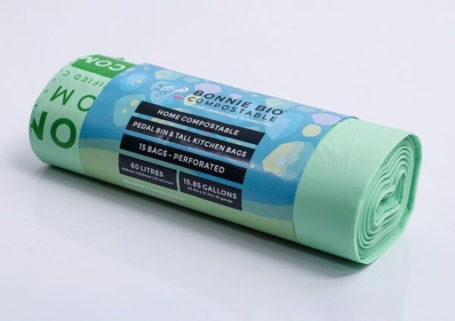 [BB-60L-24] CLEANSTAR - BONNIE BIO 60L COMPOSTABLE BIN &amp; RUBBISH BAGS – ROLL OF 15