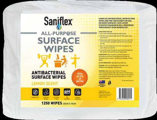 [SWB1200] SANIFLEX - ALL PURPOSE ANTIBACTERIAL SURFACE WIPES 1200 BAG FOR WORKOUT AND WORKPLACE 45GSM