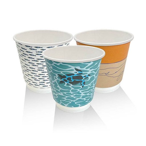 [AAC8D90] 8OZ AQUEOUS COATED DOUBLE WALL CUP INDIGENOUS ART SERIES ONE - LID - FITS ALL 500PC/CTN